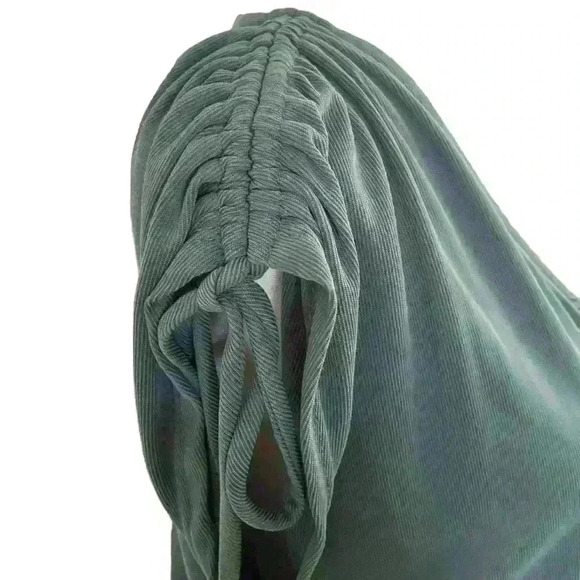Green Envelope Women’s Ruched Cap sleeves w ties Size M Olive Green Boho Casual - Picture 3 of 9